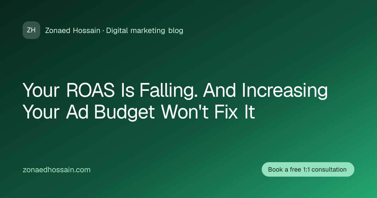 Meta advertising ROAS metrics chart comparing declining return with fixed tracking