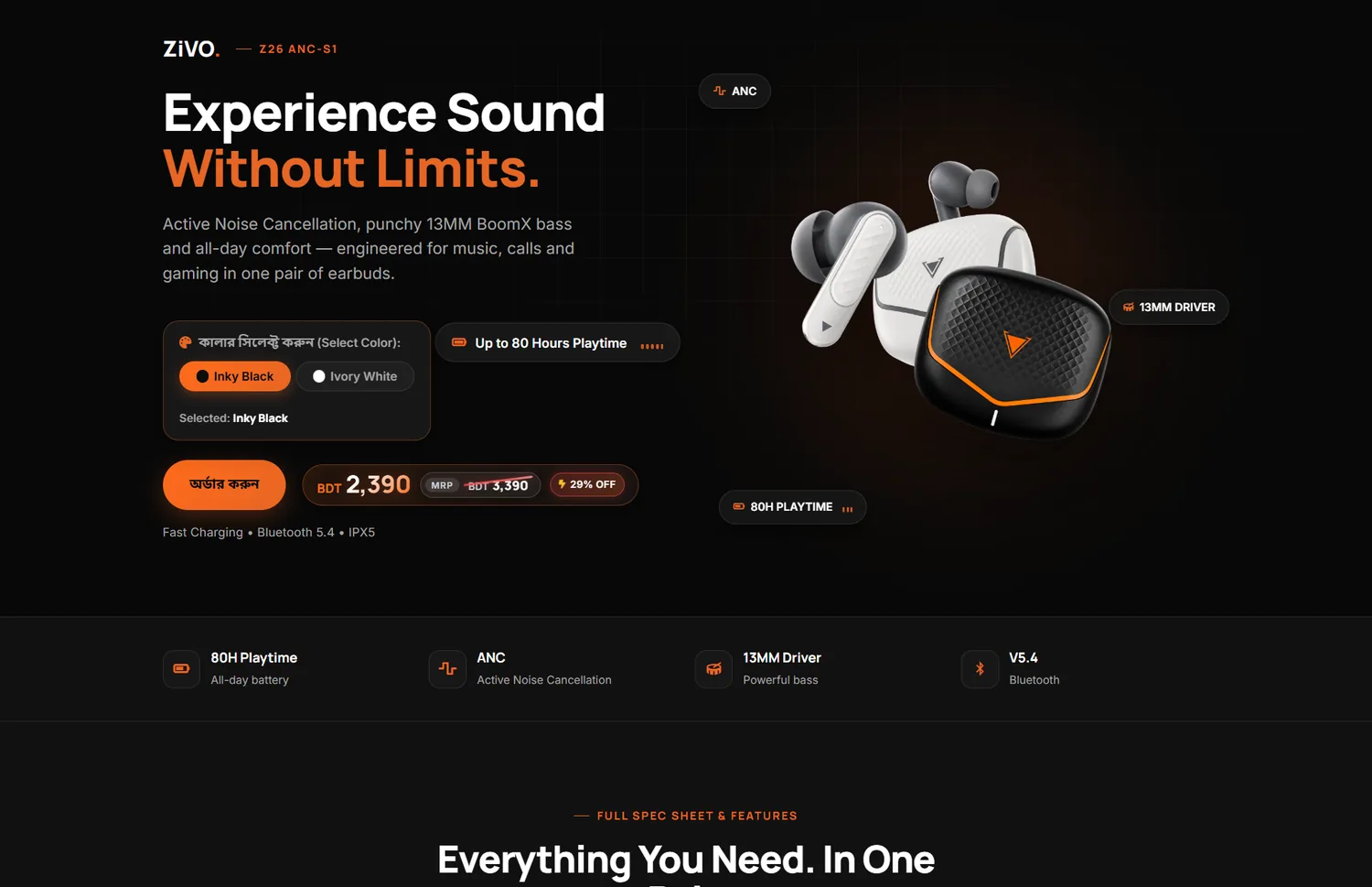 ZiVO product page with the earbud, price and variant picker